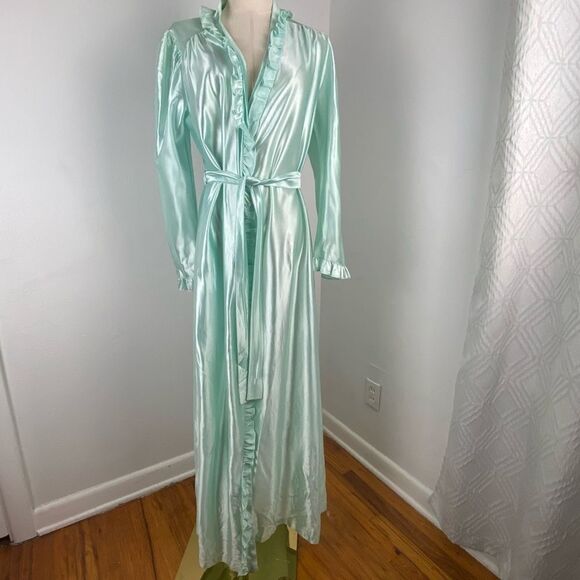 Vintage Tom Bezduda Green Women’s Satin Longline Robe Cottagecore Fairy Medium - Picture 1 of 15
